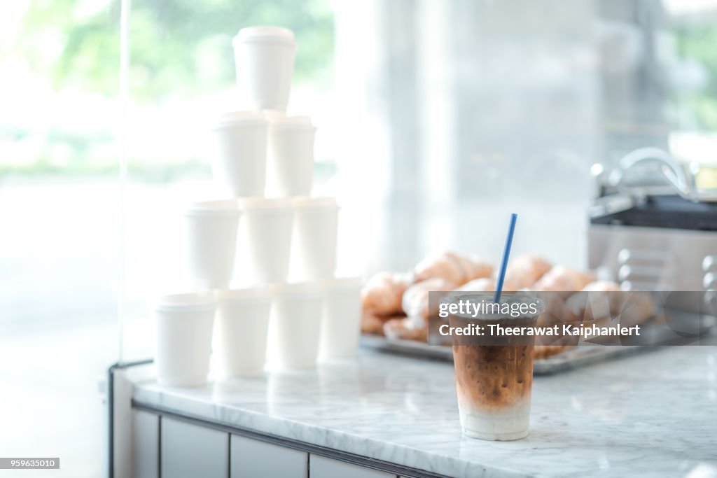 Iced Latte coffee in the cafe