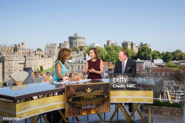 Hoda Kotb, NBC royal editor Camilla Tominey and British historian Andrew Roberts on the TODAY show set for the wedding of Prince Harry and Meghan...
