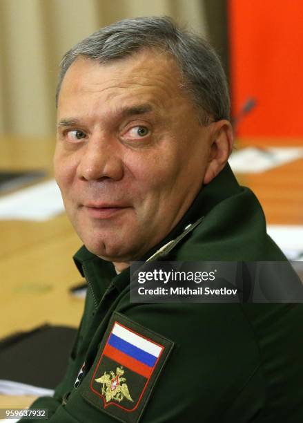 Russian Deputy Defense Minster Yuri Borisov attends a meeting with high-ranked officers, defense and military officials at Bocharov ruchey State...