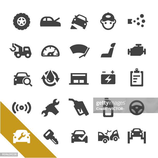 auto repair shop icons - select series - car crash stock illustrations