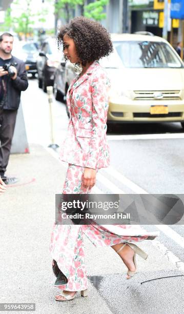 Samantha Logan is seen walking in midtown on May 17, 2018 in New York City.