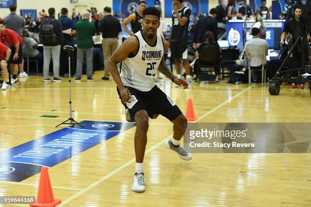 Jacob Evans participates in drills during Day One of the NBA Draft Combine at Quest MultiSport Complex on May 17, 2018 in Chicago, Illinois. NOTE TO...