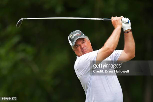 Kenny Perry of the United States plays his tee shot on the sixth hole during the first round of the Regions Tradition on May 17, 2018 in Birmingham,...