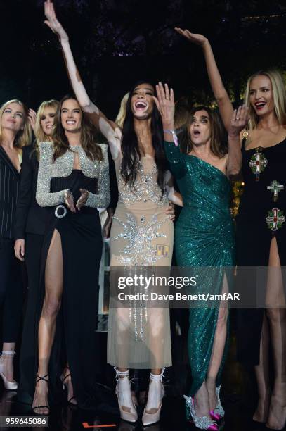 Daphne Groeneveld, Alessandra Ambrosio, Winnie Harlow, Carine Roitfeld and Natasha Poly attend the amfAR Gala Cannes 2018 at Hotel du Cap-Eden-Roc on...