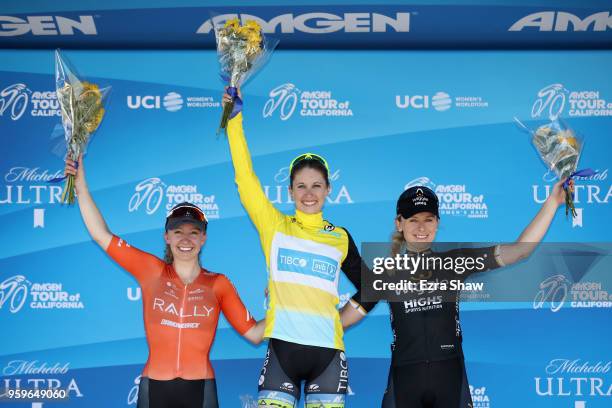 Kendall Ryan of the United States riding for Team Tibco - Silicon Valley Bank, Emma White of the United States riding for Rally Cycling and Annette...