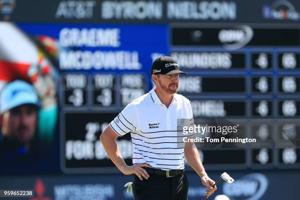 Jimmy Walker looks on from the 10th green during the first round of the AT&T Byron Nelson at Trinity Forest Golf Club on May 17, 2018 in Dallas,...