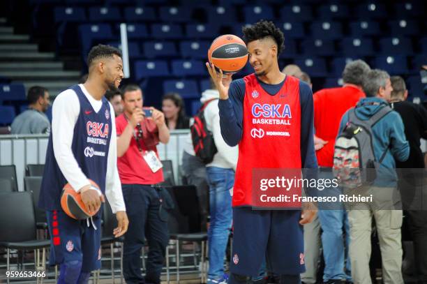 Will Clyburn, #21 of CSKA Moscow and Cory Higgins, #22 of CSKA Moscow during the 2018 Turkish Airlines EuroLeague F4 CSKA Moscow Official Practice at...