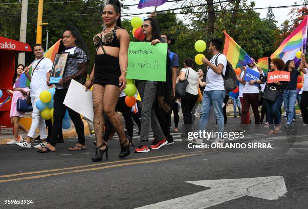 Members of the LGBTI community take part in a march demanding a Gender Identity Law on the International Day against Homophobia, Transphobia and...