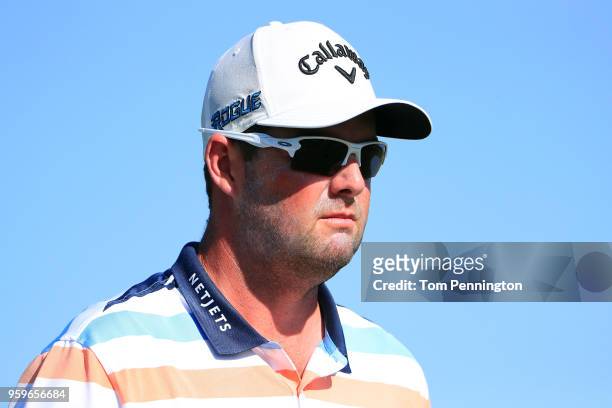 Marc Leishman of Australia looks on from the 16th green during the first round of the AT&T Byron Nelson at Trinity Forest Golf Club on May 17, 2018...