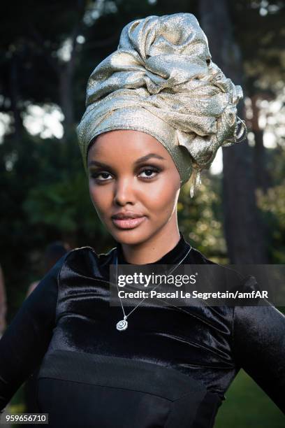 Halima Aden poses for portraits at the amfAR Gala Cannes 2018 cocktail at Hotel du Cap-Eden-Roc on May 17, 2018 in Cap d'Antibes, France.