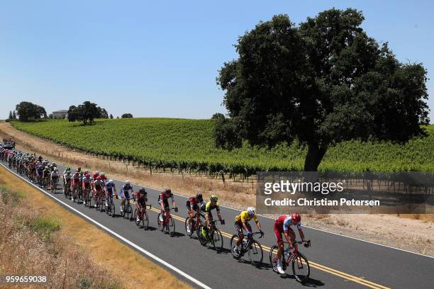 Reto Hollenstein of Switzerland riding for Team Katusha Alpecin leads the peloton during stage five of the 13th Amgen Tour of California, a 176km...