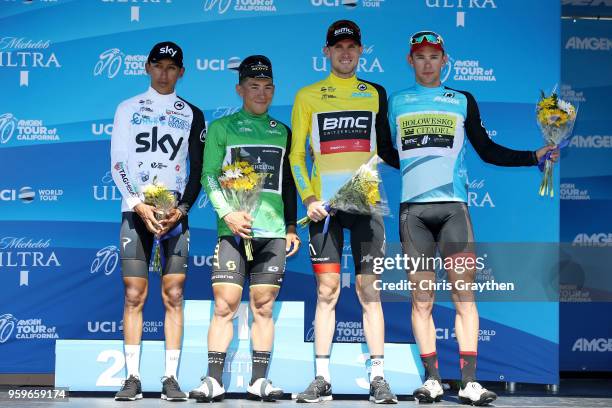 Egan Arley Bernal Gomez of Colombia riding for Team Sky in the TAG Heuer Best Young Rider jersey, Caleb Ewan of Australia riding for Team...