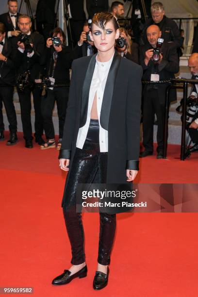 Actress Kristen Stewart attends the screening of "Knife + Heart " during the 71st annual Cannes Film Festival at Palais des Festivals on May 17, 2018...