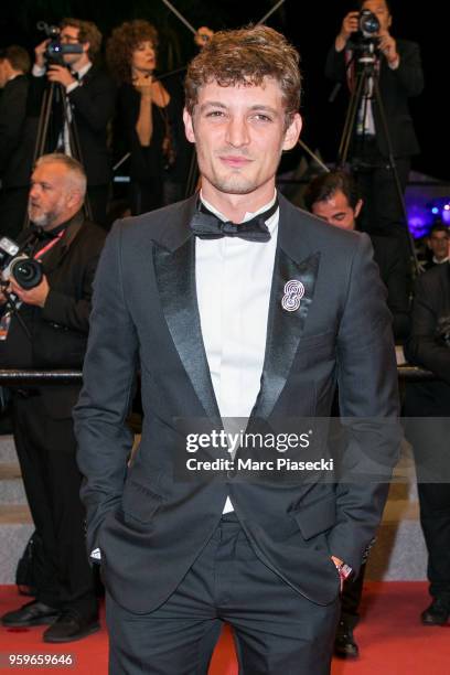 Niels Schneider attends the screening of "Knife + Heart " during the 71st annual Cannes Film Festival at Palais des Festivals on May 17, 2018 in...