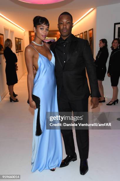 Laura Harrier and Corey Hawkins attend the amfAR Gala Cannes 2018 after party at Hotel du Cap-Eden-Roc on May 17, 2018 in Cap d'Antibes, France.