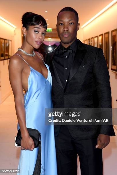 Laura Harrier and Corey Hawkins attend the amfAR Gala Cannes 2018 after party at Hotel du Cap-Eden-Roc on May 17, 2018 in Cap d'Antibes, France.