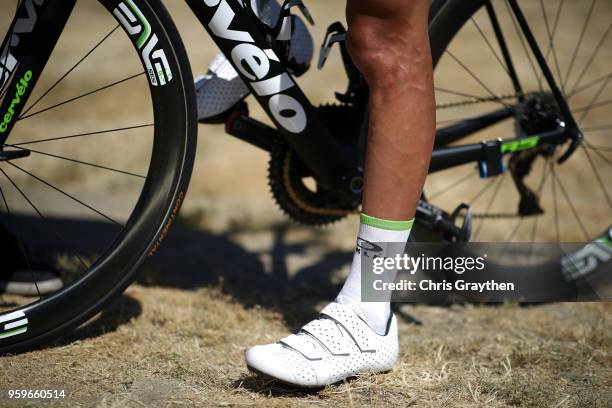 Detail of the shoes worn by Lachlan Morton of Australia riding for Team Dimension Data riding for Team Sky during stage five of the 13th Amgen Tour...