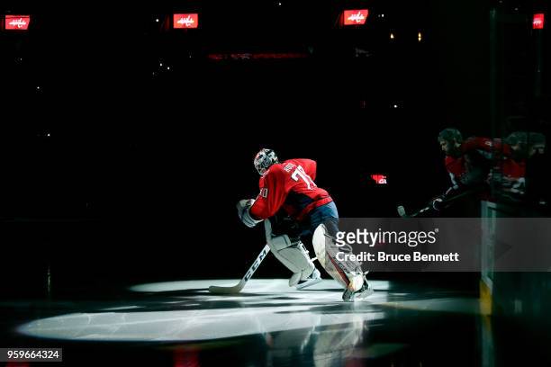 Braden Holtby of sthe Washington Capitals skates on the ice prior to Game Four of the Eastern Conference Finals against the Tampa Bay Lightning...