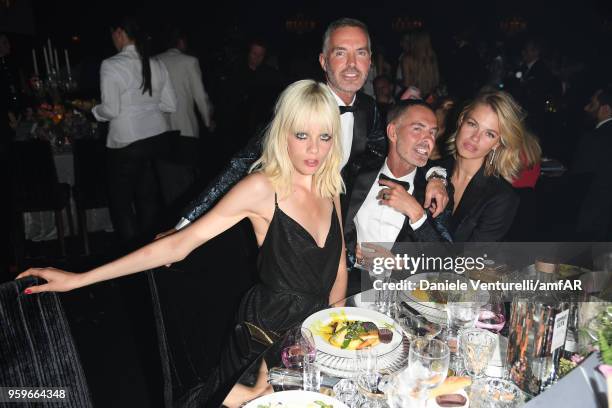 Marjan Jonkman, Dean Caten, Dan Caten and Hailey Clauson attend the amfAR Gala Cannes 2018 dinner at Hotel du Cap-Eden-Roc on May 17, 2018 in Cap...