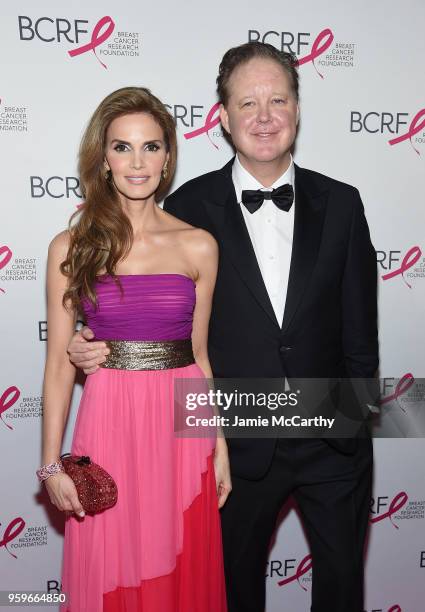 Amy France and Brian France attend the Breast Cancer Research Foundation Hot Pink Gala hosted by Elizabeth Hurley at Park Avenue Armory on May 17,...