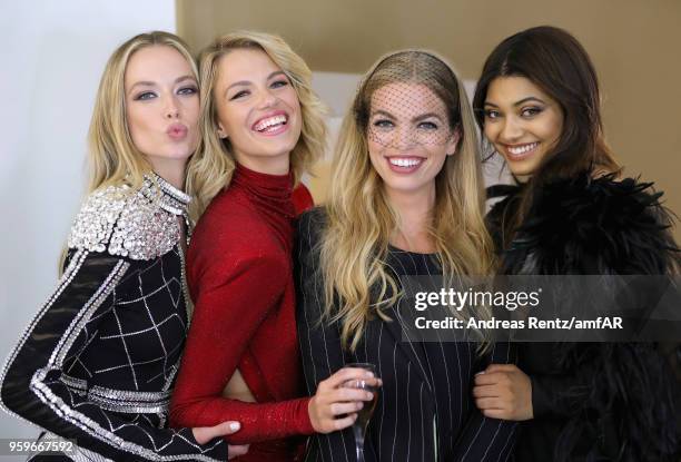 Hannah Ferguson, Hailey Clauson, Daphne Groeneveld and Danielle Herrington are seen backstage at the amfAR Gala Cannes 2018 at Hotel du Cap-Eden-Roc...