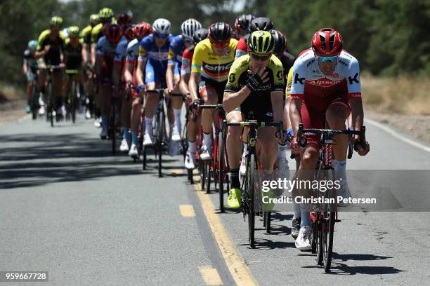 Reto Hollenstein of Switzerland riding for Team Katusha Alpecin leads the peloton during stage five of the 13th Amgen Tour of California, a 176km...