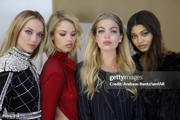 Hannah Ferguson, Hailey Clauson, Daphne Groeneveld and Danielle Herrington backstage at the amfAR Gala Cannes 2018 at Hotel du Cap-Eden-Roc on May...