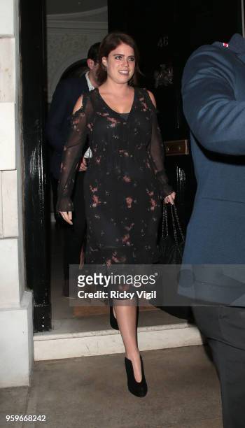 Princess Eugenie of York seen on a night out at Annabel's club in Mayfair on May 17, 2018 in London, England.