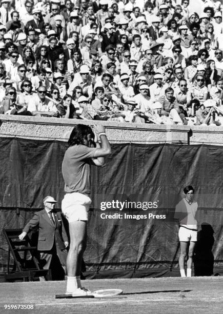 Ilie Nastase plays at the US Open Tennis Tournament in Forest Hills, circa September 1972.