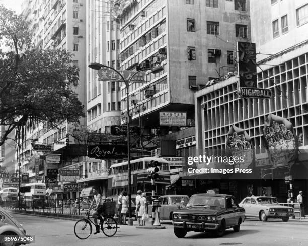 Shopping area on Nathan Road in Hong Kong circa 1973.
