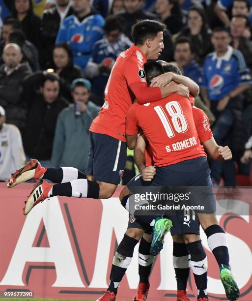 Emmanuel Gigliotti of Independiente celebrates after scoring the first goal of his team during a match between Millonarios and Independiente as part...