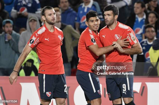 Emmanuel Gigliotti of Independiente celebrates after scoring the first goal of his team during a match between Millonarios and Independiente as part...