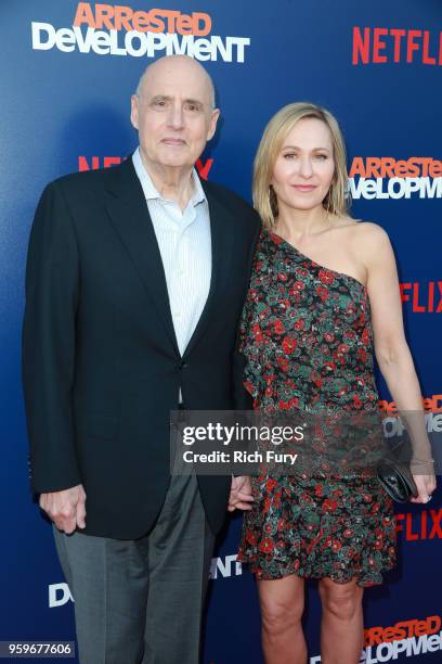 Jeffrey Tambor and Kasia Ostlun attend the premiere of Netflix's "Arrested Development" Season 5 at Netflix FYSee Theater on May 17, 2018 in Los...