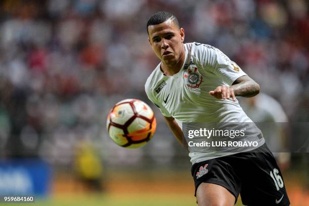Brazil's Corinthians defender Sidcley controls the ball during their Copa Libertadores football match against Venezuela's Deportivo Lara at...