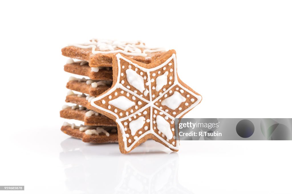 Star shape christmas gingerbread cookies isolated on white background