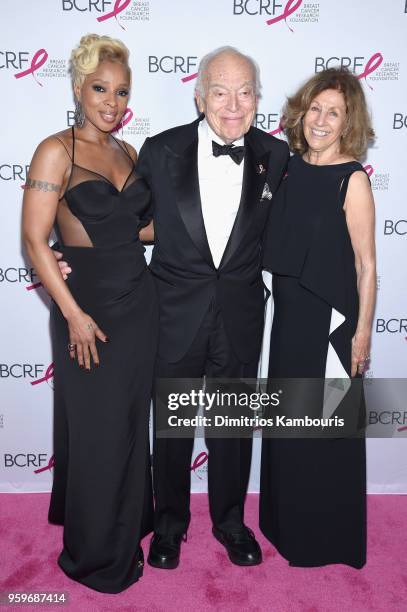 Mary J. Blige, Leonard Lauder, and Judy Glickman Lauder attend the Breast Cancer Research Foundation Hot Pink Gala hosted by Elizabeth Hurley at Park...