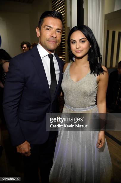 Mark Consuelos and Camila Mendes attend The CW Network's 2018 upfront party at Avra Madison Estiatorio on May 17, 2018 in New York City.