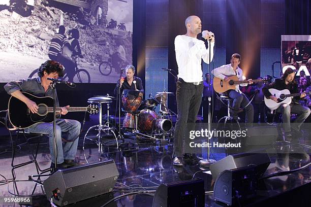 In this handout photo provided by Pimentel Photography, Gordon Downie of The Tragically hip performs at the Canada For Haiti Benefit on January 22,...