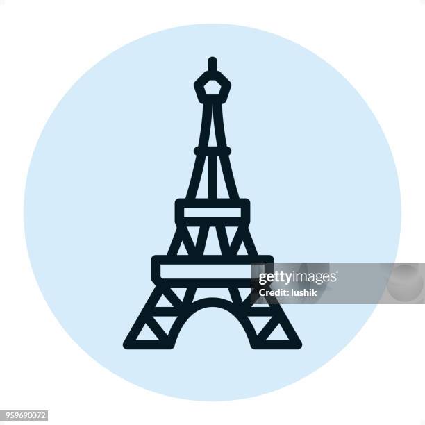 ilustraciones, imágenes clip art, dibujos animados e iconos de stock de torre eiffel - línea única de pixel perfect icon - parís