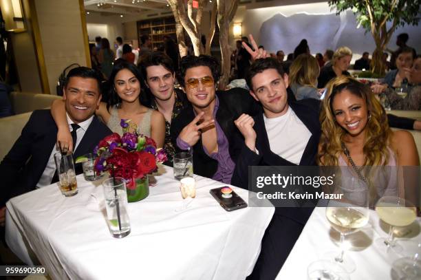 Mark Consuelos, Camila Mendes, KJ Apa, Charles Melton and Cole Sprouse attend The CW Network's 2018 upfront party at Avra Madison Estiatorio on May...