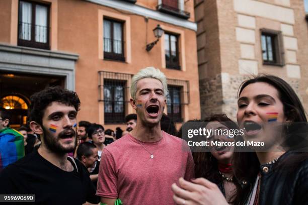 People protesting during the International Day Against Homophobia, Transphobia and Biphobia to demand equality for LGBT community.