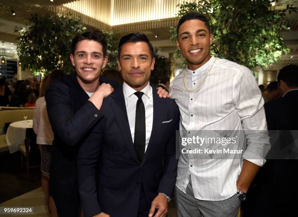 Casey Cott, Mark Consuelos and Daniel Ezra attend The CW Network's 2018 upfront party at Avra Madison Estiatorio on May 17, 2018 in New York City.