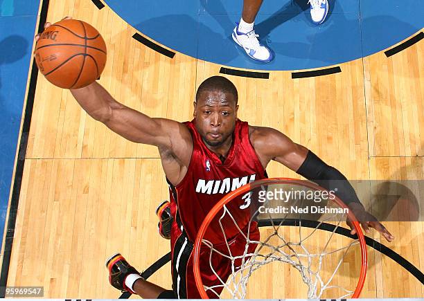 Dwyane Wade of the Miami Heat dunks against the Washington Wizards at the Verizon Center on January 22, 2010 in Washington, DC. NOTE TO USER: User...