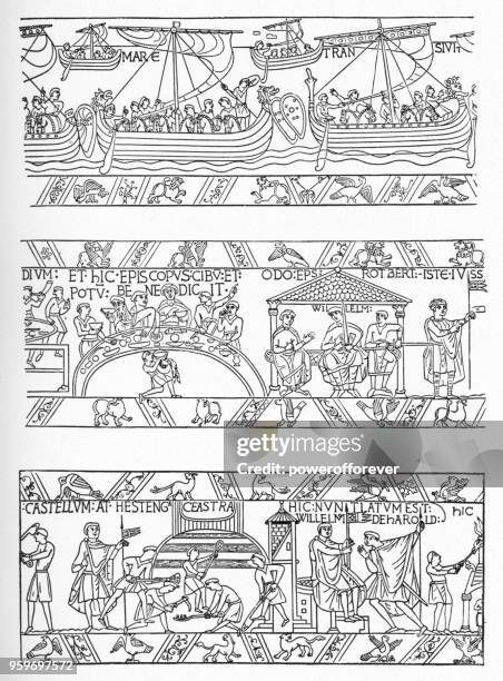 the bayeux tapestry - 11th century - tapestry stock illustrations