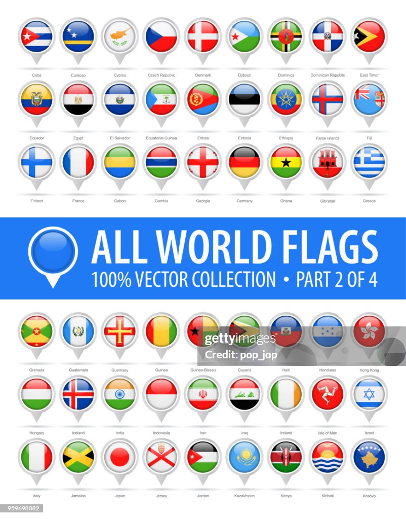 World Flag Round Pins - Vector Glossy Icons - Part 2 of 4