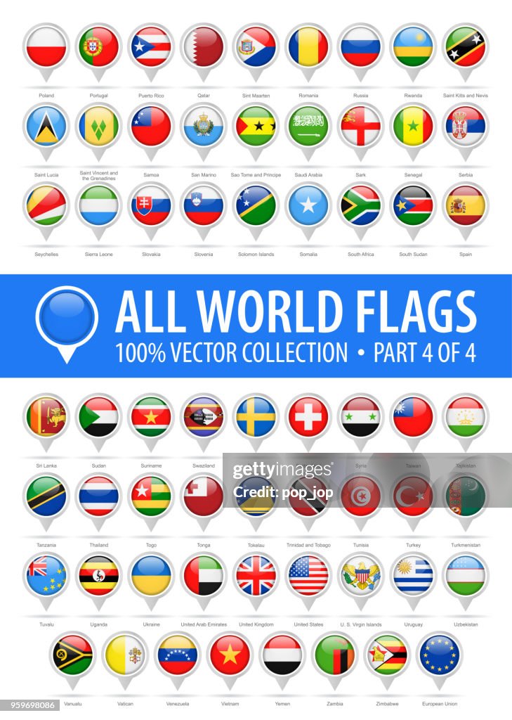 World Flag Round Pins - Vector Glossy Icons - Part 4 of 4