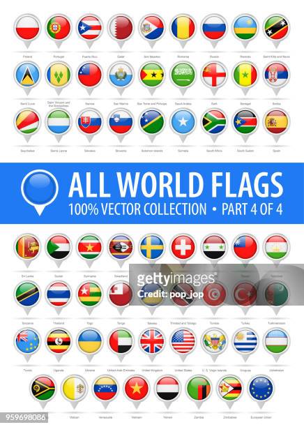 world flag round pins - vector glossy icons - part 4 of 4 - brooch pin stock illustrations