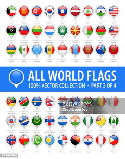 world flag round pins - vector glossy icons - part 3 of 4 - brooch stock illustrations