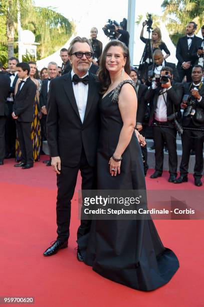 Gary Oldman and wife Gisele Schmidt attends the screening of "Capharnaum" during the 71st annual Cannes Film Festival at Palais des Festivals on May...