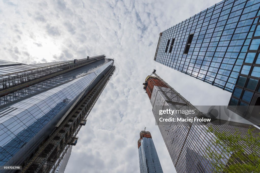 New York buildings under construction, low angle view of the Hudson Yards